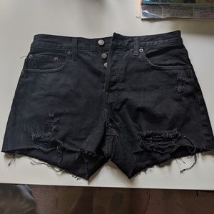 Free People - Black Ripped Jean Shorts
